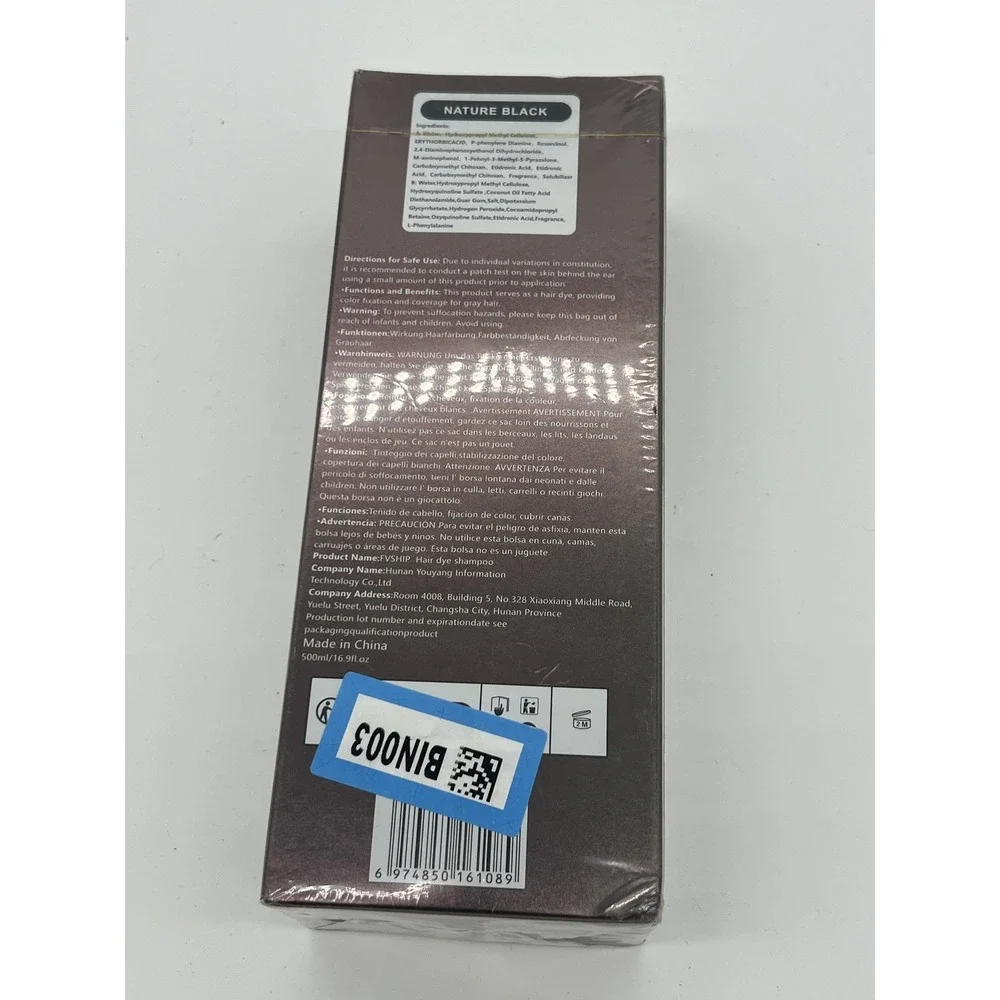FVSHIP 3-in-1 Natural & Easy Color Shampoo Hair Dye Black 500ml Grey‎ Hair